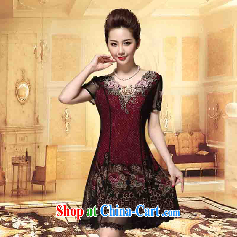And Cisco's 2015 middle-aged women with middle-aged and older style short-sleeved beauty graphics thin mother with dresses snow woven embroidery blue 6 XL, Cisco's (QINGSLNA), online shopping
