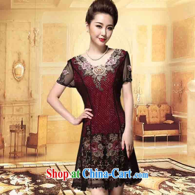 And Cisco's 2015 middle-aged women with middle-aged and older style short-sleeved beauty graphics thin mother with dresses snow woven embroidery blue 6 XL, Cisco's (QINGSLNA), online shopping