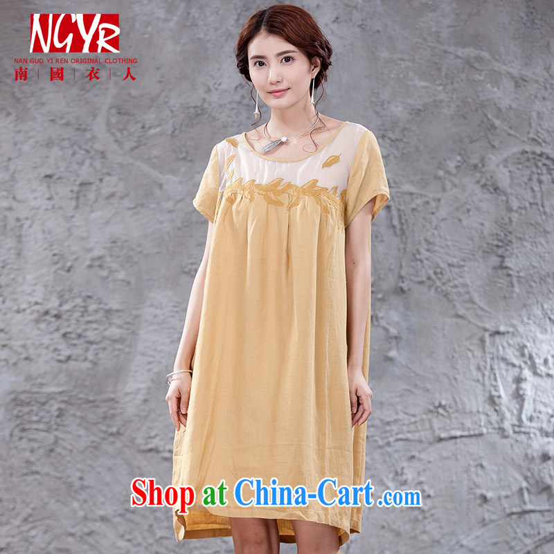 Xiao Nan Guo Yi People, female short-sleeved embroidery the root yarn thin cotton the dresses girls summer arts Solid Color skirts blue M (chest of CM 108, Xiao Nan Guo Yi People, shopping on the Internet