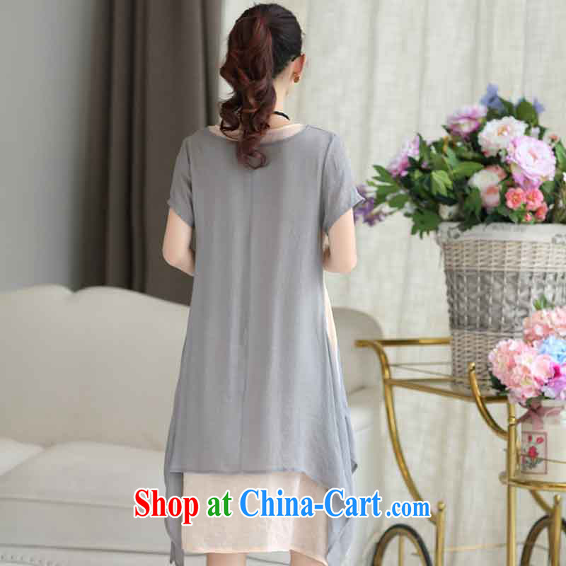 Lean forward, summer 2015 new Korean version of the greater Code women mm thick retro short-sleeved loose video thin cotton the dresses girls light gray XXL, dumping, and shopping on the Internet