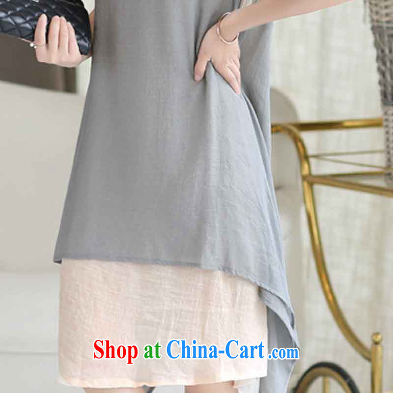Lean forward, summer 2015 new Korean version of the greater Code women mm thick retro short-sleeved loose video thin cotton the dresses girls light gray XXL, dumping, and shopping on the Internet