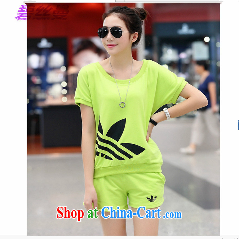 Summer new paragraph 3, Mr sketch text female T shirts shorts simplicity and fresh and casual sweater sports two-piece yellow XXL