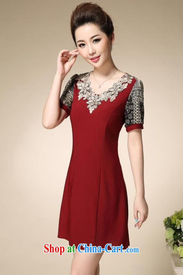 The girl in her old lady dresses stylish MOM summer load the code embroidery cultivating short-sleeved skirt 6012 red XXXXL pictures, price, brand platters! Elections are good character, the national distribution, so why buy now enjoy more preferential! Health