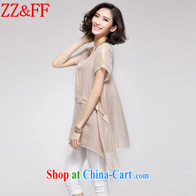 ZZ &FF 2015 summer new, larger female thick MM, long, loose leave two snow woven shirts female XFS 8058 apricot XXXXL, ZZ &FF, shopping on the Internet