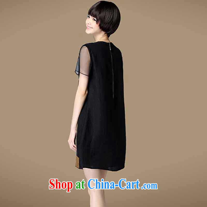 Lean forward, 2015 summer new, larger women mm thick silk stitching loose video thin aura short-sleeved cotton the dresses black XXXXL, dumping, and shopping on the Internet