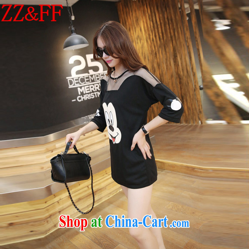 ZZ &FF summer 2015 with new, larger female loose web yarn stitching short-sleeved T-shirt girl DX 5167 black XXXL, ZZ &FF, shopping on the Internet