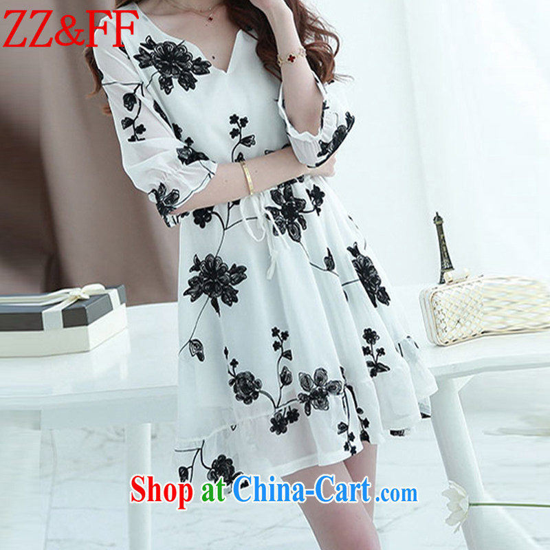 ZZ &FF 2015 summer new, larger ladies embroidered Elasticated waist beauty dresses female LYQ 5168 white XXXXXL, ZZ &FF, shopping on the Internet