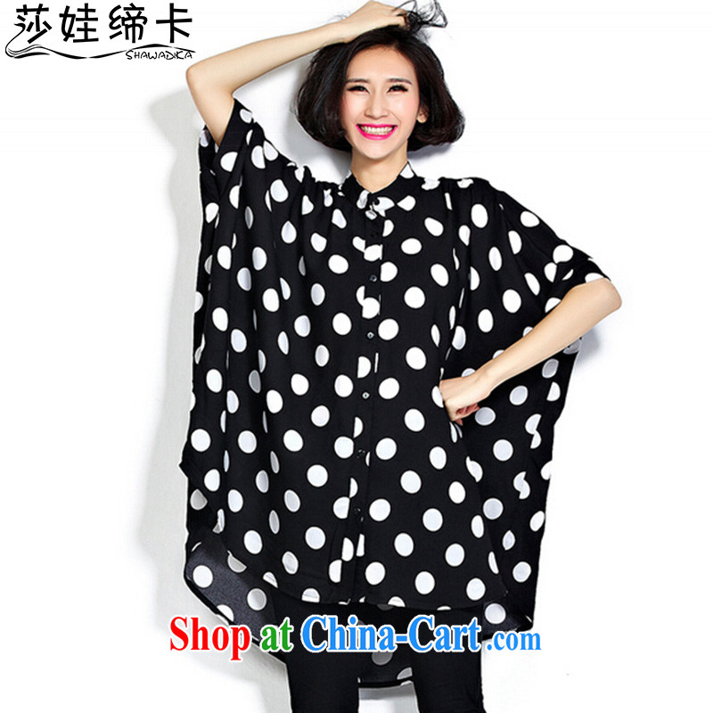 She concluded her card fat, women video thin, summer thick sister summer Korean version of the greater code shirt 200 jack up the fat snow woven shirts for fat women's shirt black one size