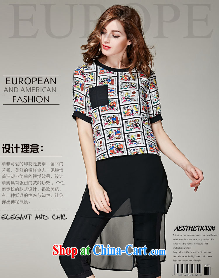 Elizabeth and 2015 new Summer in Europe and America, the female snow woven stitching Web yarn long, short-sleeved stamp T shirts, T-shirt black 5 XL pictures, price, brand platters! Elections are good character, the national distribution, so why buy now enjoy more preferential! Health