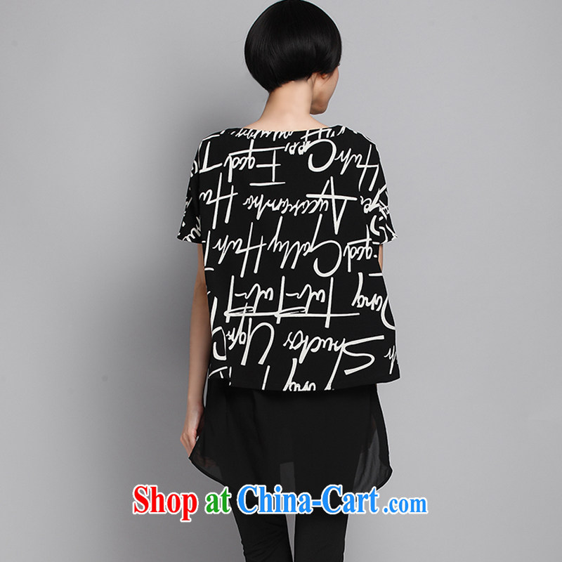 Energy-chul 2015 summer new letters leave of two parts fat XL girls thick MM short-sleeved snow woven T shirt graphics thin black 5 XL, energy-chul (MOZHE), online shopping
