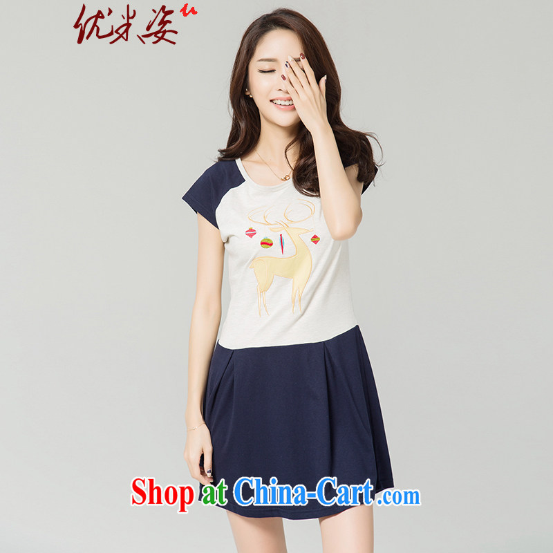 Optimize m Beauty Package Mail Delivery 2015 summer 200 Jack mm thick stitching short-sleeved dresses and indeed XL female animal embroidered skirt blue 5 XL recommendations 185 - 205 jack, optimize M (Umizi), online shopping