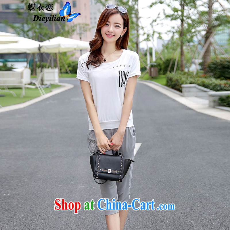 Wing Yi Lian 2015 summer new Korean leisure the Code women's clothing a short-sleeved shirt T, Yi campaign kit two piece black 4XL weight 165 - 190 jack, butterfly Yi Lian (DIEYILIAN), online shopping