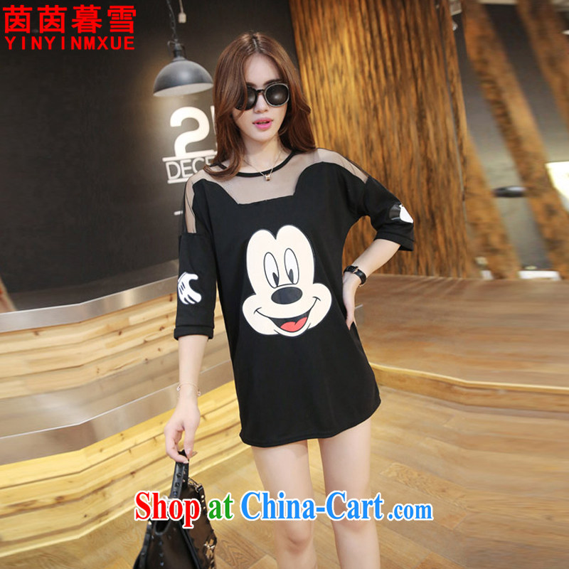 Athena Chu Yan and snow 2015 summer new, larger women in relaxed long T pension female DX 5167 black XXXL