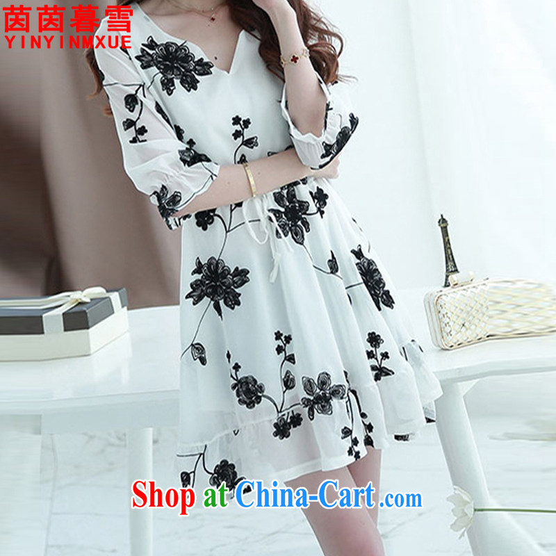 Athena Chu Yan and snow 2015 summer new, larger female thick MM stamp beauty dresses female LYQ 5168 white 5 XL, Yan Yan, Xue (yinyinmuxue), on-line shopping