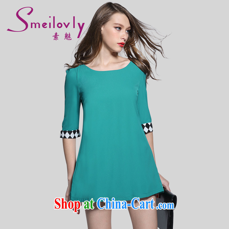 Staff of the fertilizer XL female short-sleeved dresses 2015 summer new chubby sister graphics thin, 3018 large blue code L