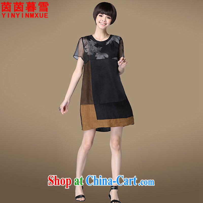 Athena Chu Yan and snow 2015 summer new, larger female cotton the stitching beauty dresses female LYQ 6816 black 4XL