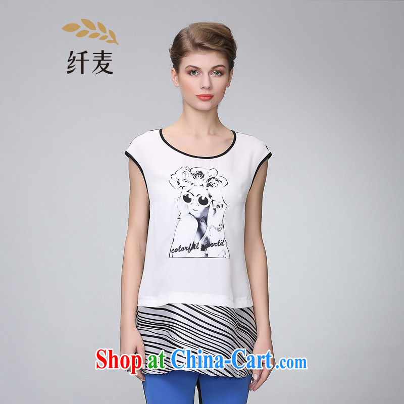 The Mak the familiar with the Code women summer 2015 new thick mm round-collar sleeveless stamp graphics thin shirt 352366389 white 5XL