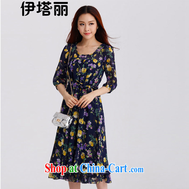 618 the tower, thick MM larger female summer dresses on her sister, long, floral large cuff in cultivating the long skirt and indeed intensify MOM blue 4 XL 166 jack - 175 Jack left and right