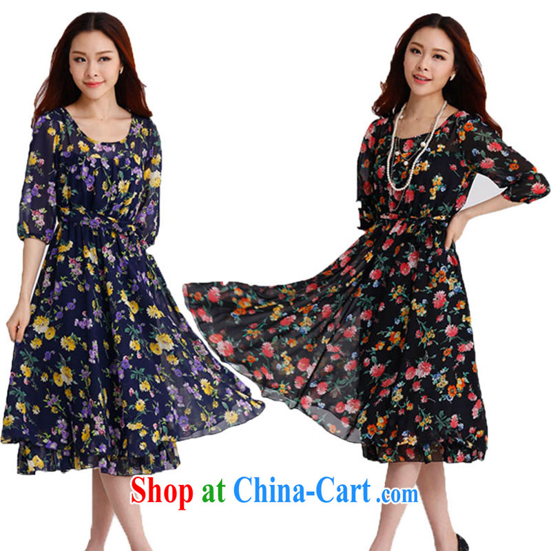 618 the tower, thick MM larger female summer dresses on her sister, long, floral large cuff in cultivating the long skirt and indeed intensify MOM blue 4 XL 166 jack - 175 Jack left and right, the Taliban, and, online shopping