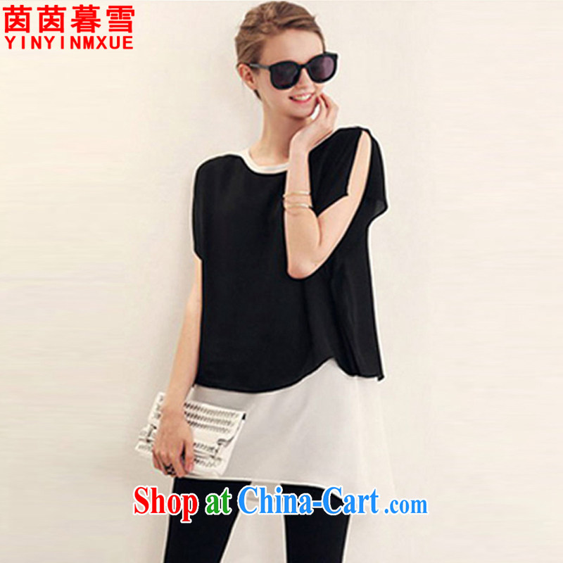 Yan Yan, snow 2015 summer new, larger women are seen wearing short-sleeved shirts T plus 7 wheelchair accessible leisure two-piece women TZ 8079 black 4XL, Yan Yan, Xue (yinyinmuxue), online shopping