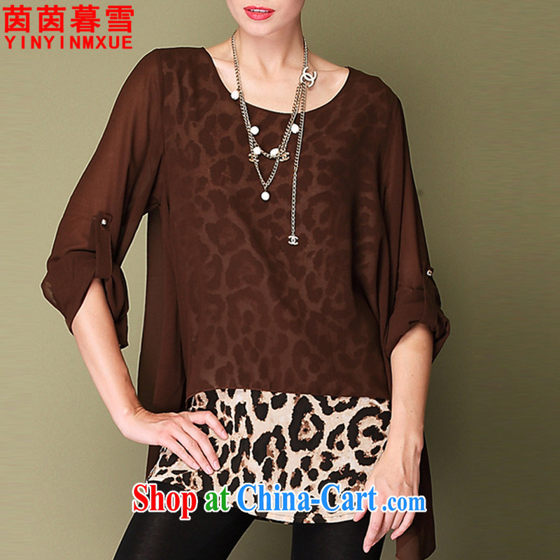 Athena Chu Yan and snow 2015 summer new, larger female sexy Leopard stitching snow woven shirts female XFS 1915 brown XXXL, Yan Yan, Xue (yinyinmuxue), online shopping