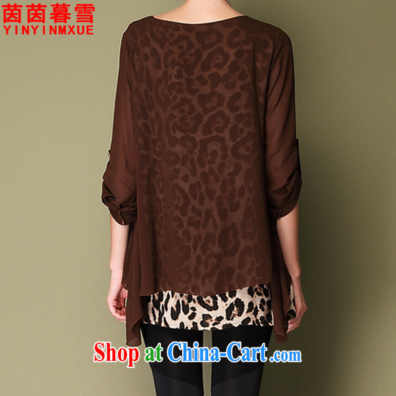 Athena Chu Yan and snow 2015 summer new, larger female sexy Leopard stitching snow woven shirts female XFS 1915 brown XXXL, Yan Yan, Xue (yinyinmuxue), online shopping