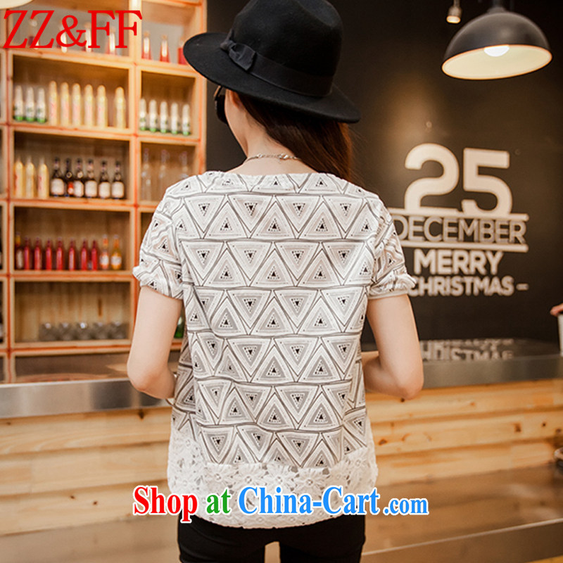 ZZ &FF 2015 summer new, larger female stylish Korean Beauty stamp round-collar short-sleeve shirt T female DX 6059 Map Color XXXXL, ZZ &FF, shopping on the Internet