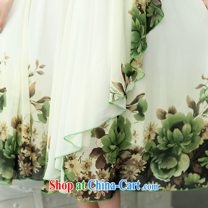 The US is still clothing 2015 spring and summer New Style bohemian long skirt video thin flouncing collar floral dresses beach skirts women's code light green XXL, the US is still clothing, shopping on the Internet