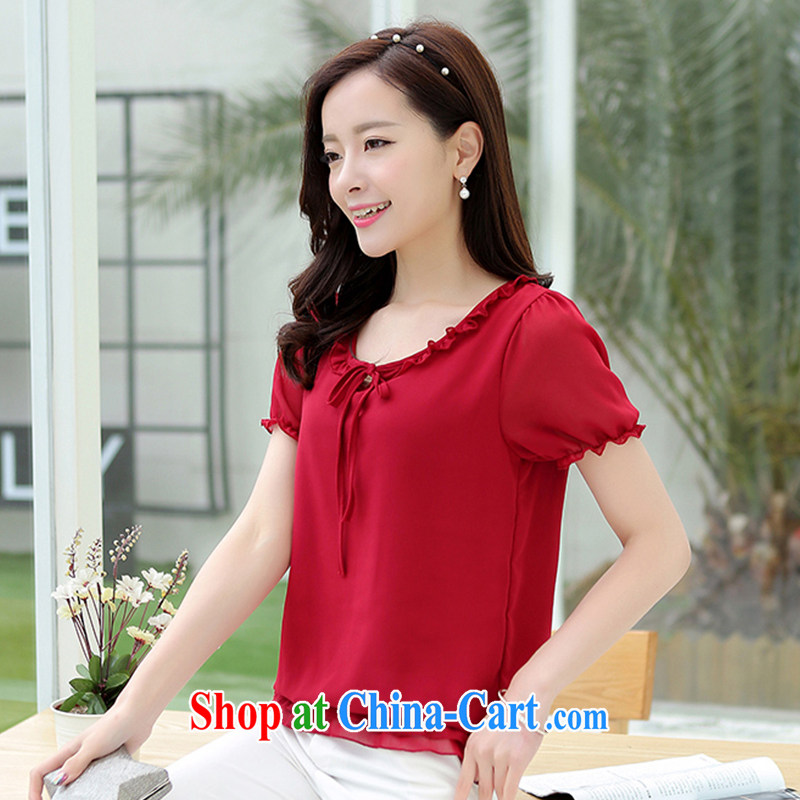 Autumn of 2015 children's new, larger female Korean round-collar flouncing graphics thin T-shirt short-sleeved snow woven shirts girls summer 352 wine red 4 XL, Choo, child care, shopping on the Internet
